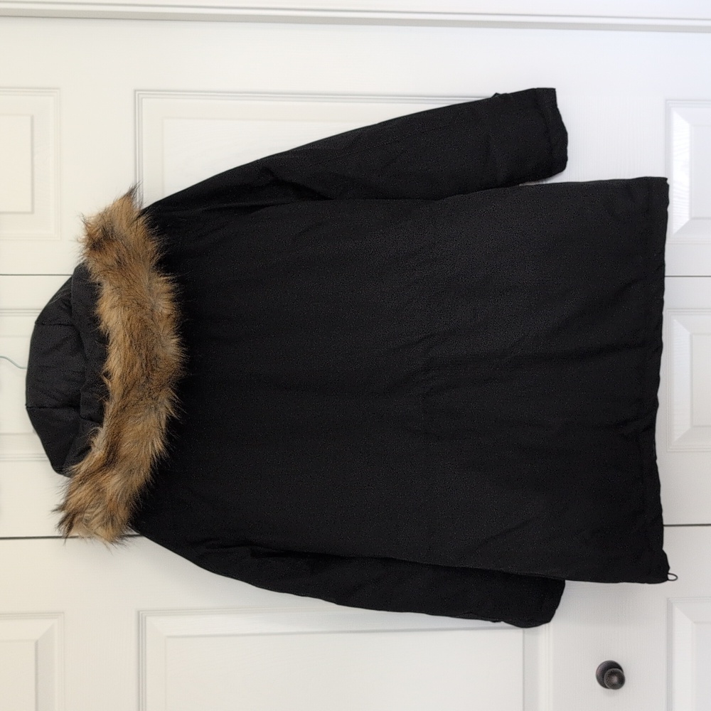 Womens Black Parka with Faux Fur Hood - Picture 4 of 6